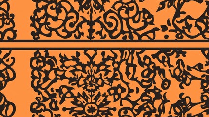 Fototapeta na wymiar Eastern style ornamental element Ornate design in Moroccan style Decorative lace pattern suitable for wedding invitations and greeting cards Orange background