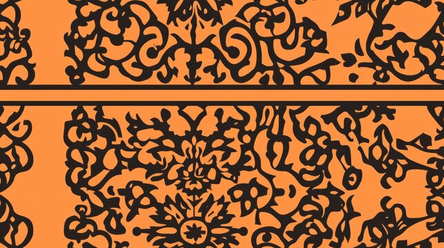 Eastern style ornamental element Ornate design in Moroccan style Decorative lace pattern suitable for wedding invitations and greeting cards Orange background