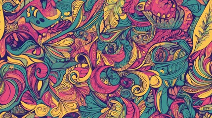 Seamless calming tracery pattern Mehndi style Ethnic colorful doodle texture Curved doodle background