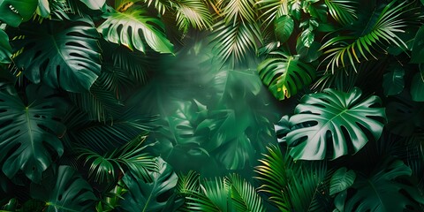 Fototapeta premium The lush green leaves of a tropical rainforest