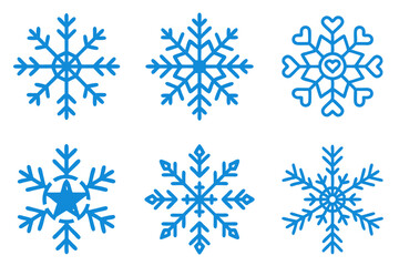 Fototapeta premium Stylized blue snowflakes in various designs for winter themes 2