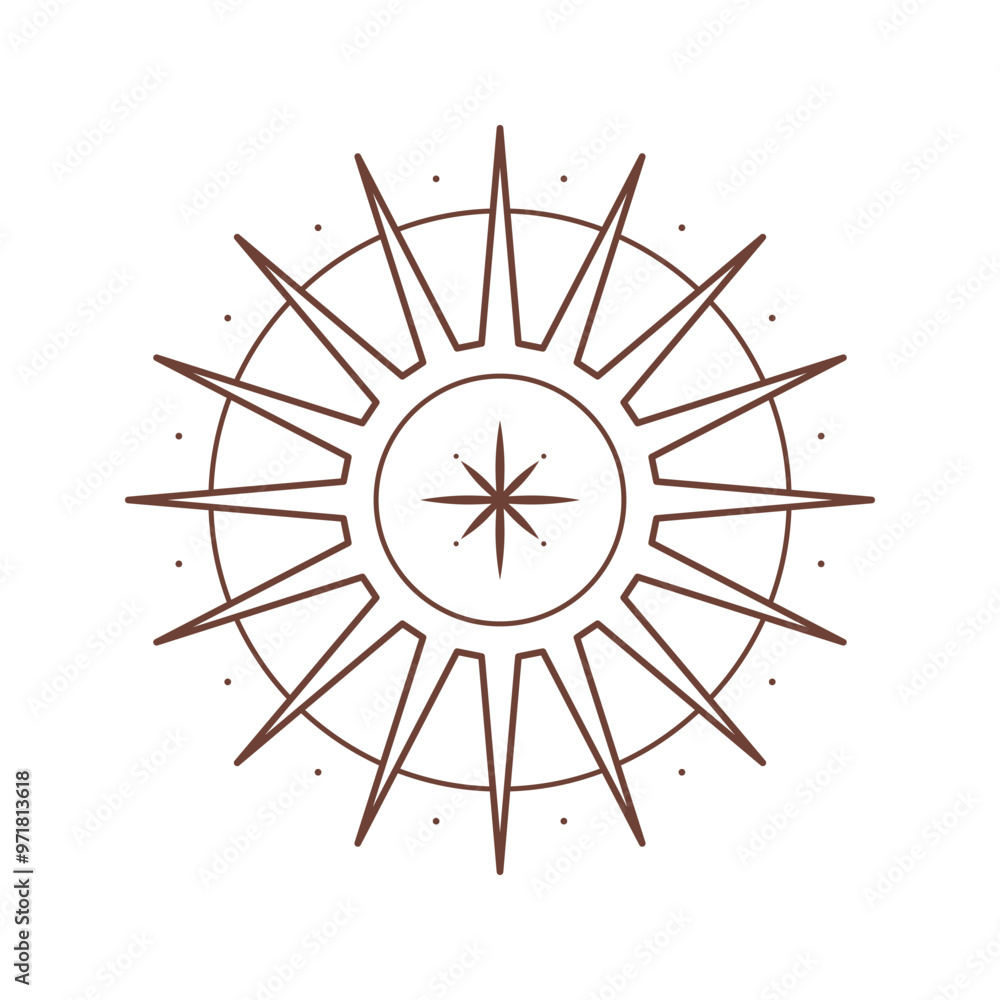 Wall mural vector bohemian logo design template with sun,sunburst and guiding star. boho linear icon or symbol 
