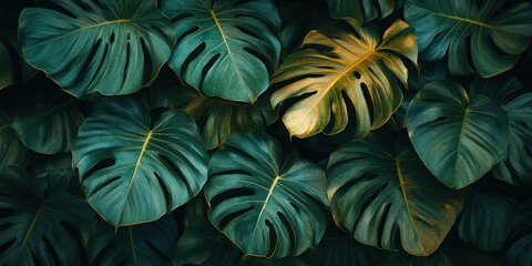 Fototapeta premium Dense Tropical Leaves with Dark and Moody Lighting