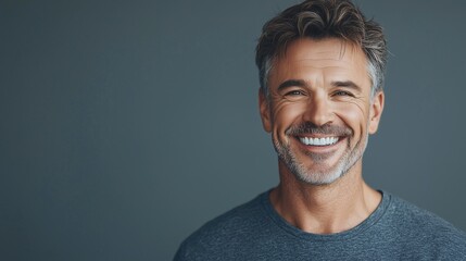 Fototapeta premium Handsome middle age man with a happy face standing and smiling with a confident smile showing teeth.