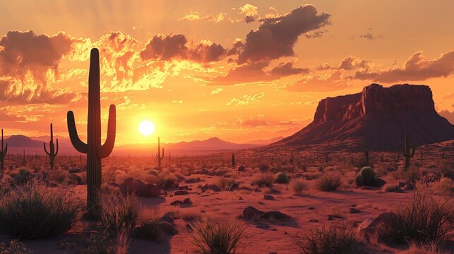 Desert sunset with mountain near phoenix arizona usa.