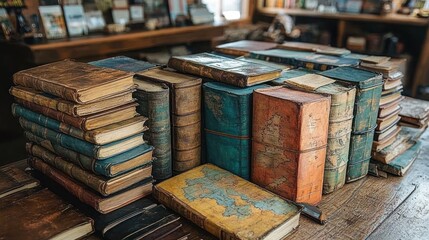 Fototapeta premium Vintage Books on Wooden Table