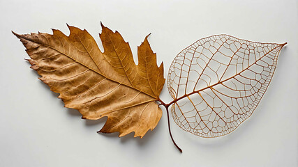 Leaf skeleton on plain white background