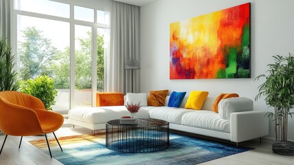 Modern Living Room with Colorful Abstract Wall Art