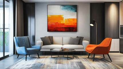 Modern Living Room with Colorful Abstract Wall Art