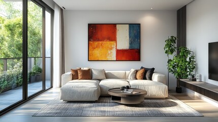 Modern Living Room with Colorful Abstract Wall Art