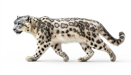 Snow leopard, white leopard in snow mountains, white snow leopard walking