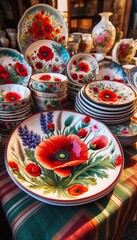 Fototapeta premium Italienische Töpferware mit einem Klatschmohn Motiv