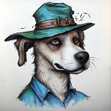 Cachorro com um chapeu azul
