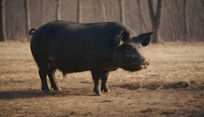 black Iberian pig in the fields