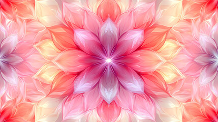 Abstract Flower Mandala: A mesmerizing kaleidoscope of pink, red and yellow hues, creating a captivating floral mandala with intricate details and a sense of symmetry. Perfect for meditation, relaxati