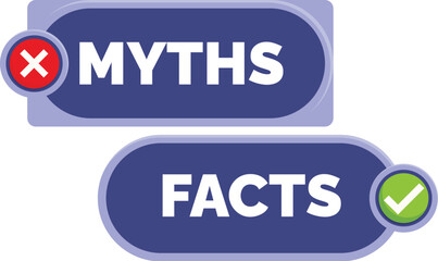 Two opposite abstract concepts showing myths and facts with cross and check mark icons for confirmation
