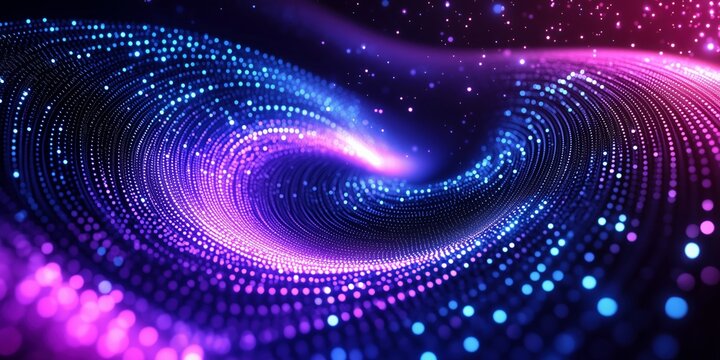 Abstract digital art of a swirling blue and purple background with white dots, creating a futuristic and tech-inspired visual