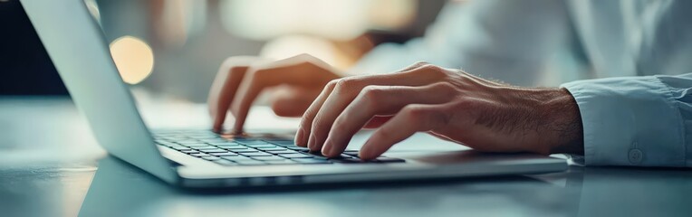 Close-Up of Hands Typing on Laptop Keyboard