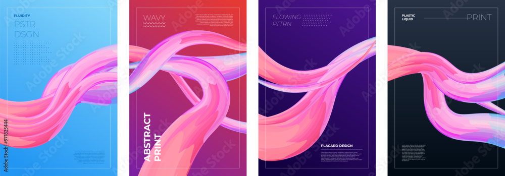 Poster modern fluidity composition poster set. abstract wavy liquid shape on colorful background. art fluid