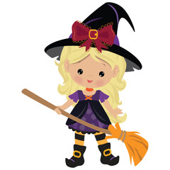 Cute little witch girl  vector cartoon illustration