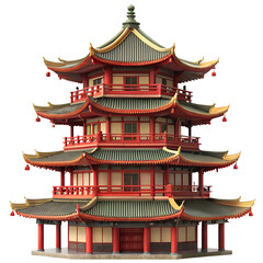 A stunning traditional pagoda with ornate details and vibrant colors, showcasing classic Asian architectural design.