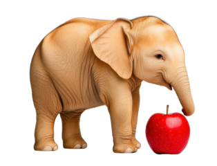 A playful elephant with a vibrant red apple, showcasing the charm of wildlife and nature in a whimsical setting.