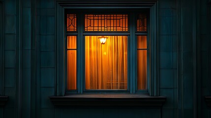 Warmly lit window seen from the outside of a building during night