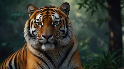 Fototapeta premium realistic illustration of a tiger in the forest