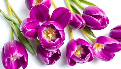 Closeup of Magenta Tulips on White Background
