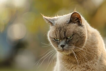 Obraz premium A cat with a grumpy or annoyed expression, its ears flattened and its tail twitching in irritation