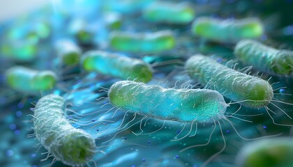 Fototapeta premium E. coli bacteria under microscope.