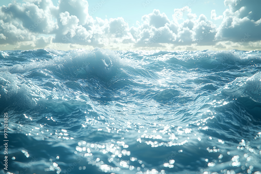 Poster an animated depiction of waves rippling across a serene surface, creating a tranquil and captivating