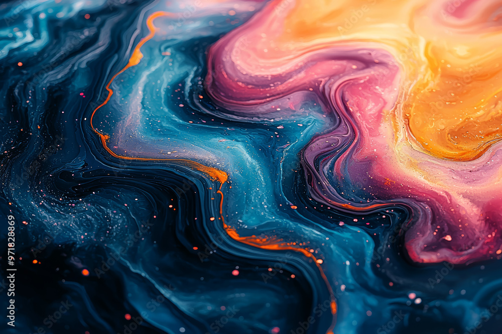 Poster an abstract painting where vibrant swirls and shapes symbolize the dynamic nature of imaginative thi