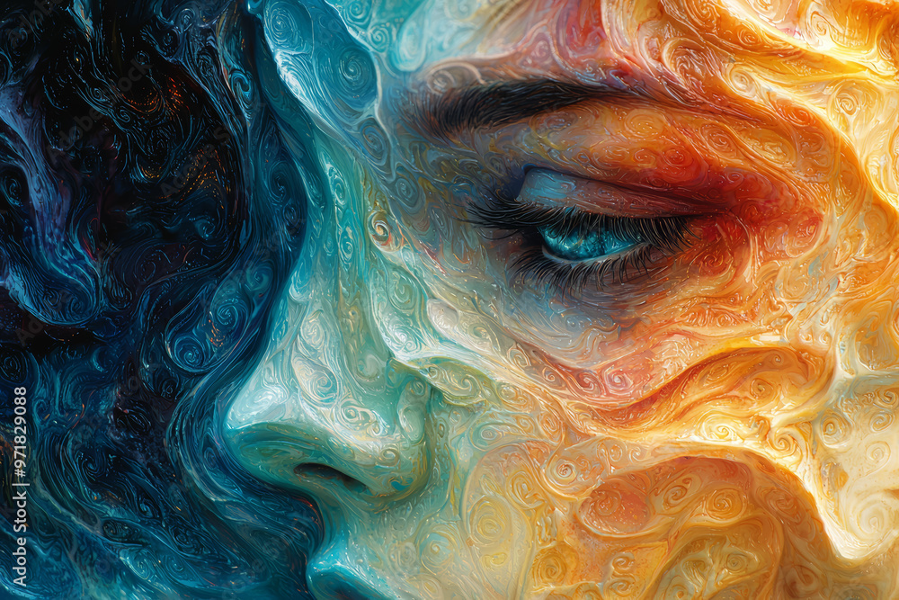 Aufkleber a vast canvas with swirling patterns and vibrant colors, illustrating the depth and range of human t