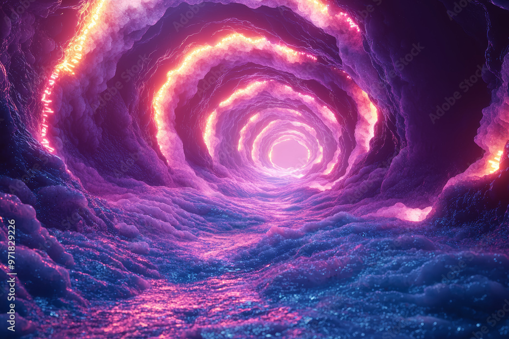 Poster a swirling vortex of neon lights creating a mesmerizing spiral pattern that draws the eye inward. co