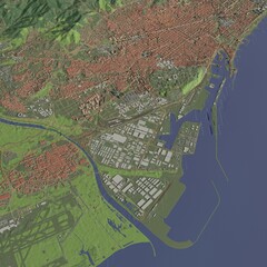 3D illustration of city and urban in Barcelona Spain