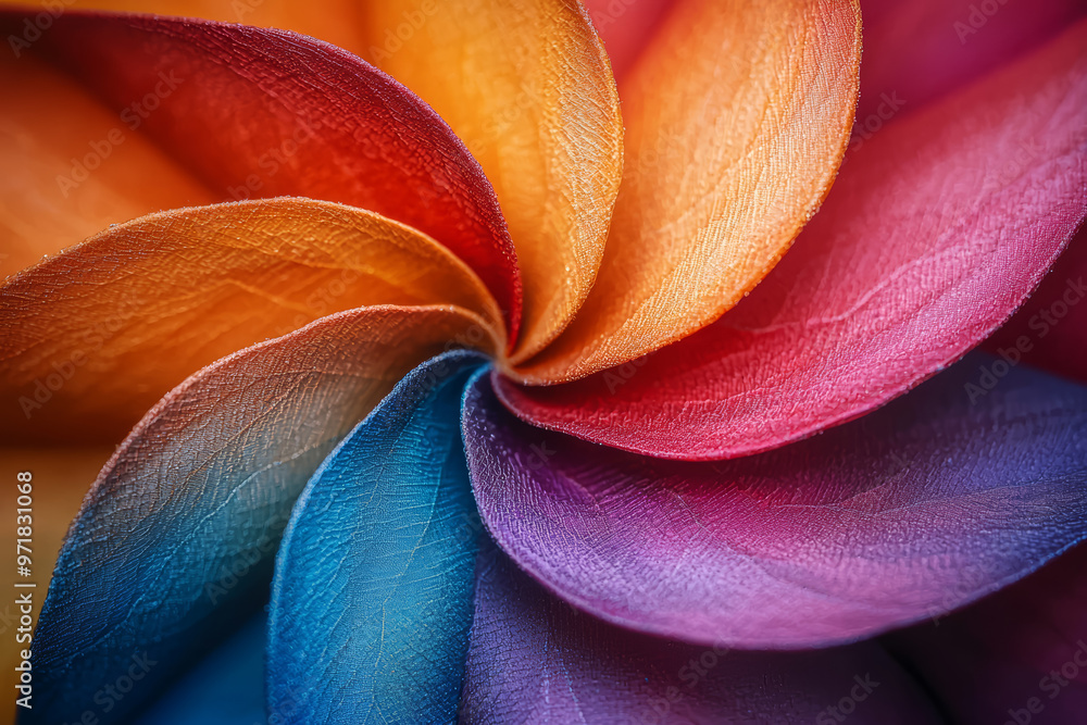 Poster a close-up of a spinning pinwheel with vibrant colors blending and shifting, creating an entrancing 