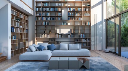 Modern Living Room with Bookshelves