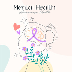 Mental Health Awareness Month. Take care of your body, take care of your health and mind. Increase awareness of mental health. Control and protection. Prevention campaign