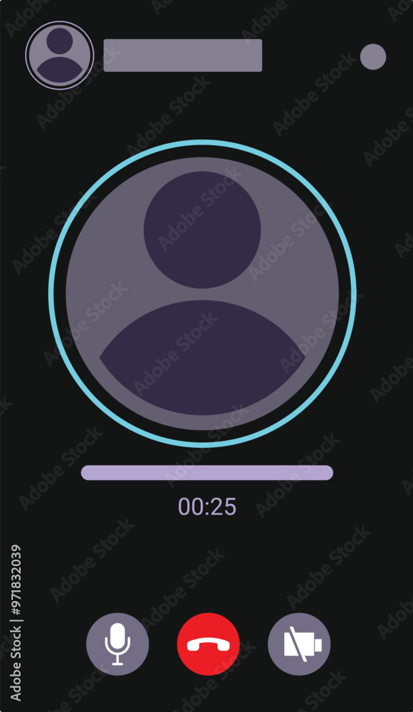 Poster smartphone displaying an ongoing video call with a user profile picture and call duration