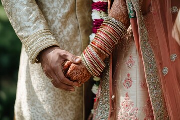 Newlywed indian couple celebrates their beautiful wedding ceremony with joy and tradition