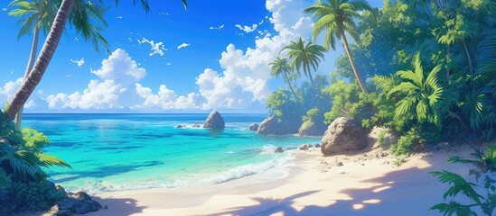 Painting of a tropical island in a serene sea environment