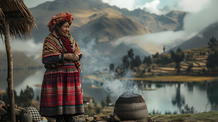 Fototapeta premium Woman Peruvian Andean Village Styl