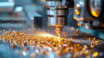 Close-up of beryllium copper being precisely cut and shaped in a high-tech factory, showcasing the intricate details of industrial manufacturing