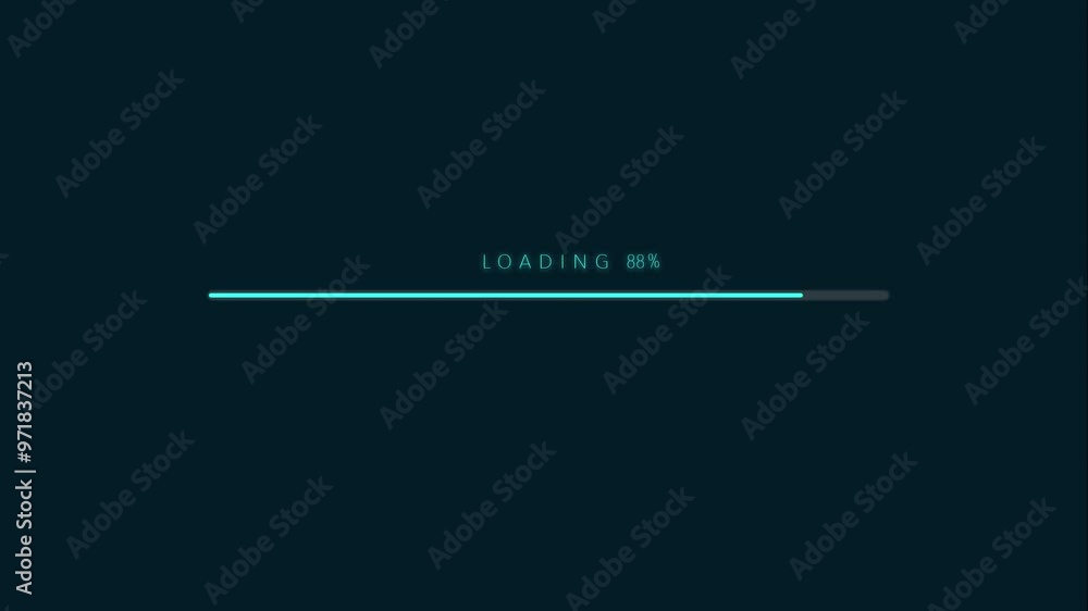 Aufkleber Green bar, internet and download for software, speed and connection on dark background. Empty, ai and blockchain with progress, big data collection and cyber security for digital space and network