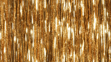 shimmering straight tinsel garland curtain texture in a solid gold color