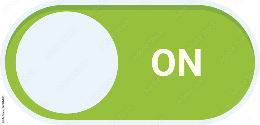 Poster green toggle switch button showing the on state, for activating or deactivating something