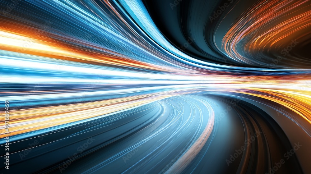 Poster abstract background with high-speed motion and data transfer concept, featuring light trails and lon