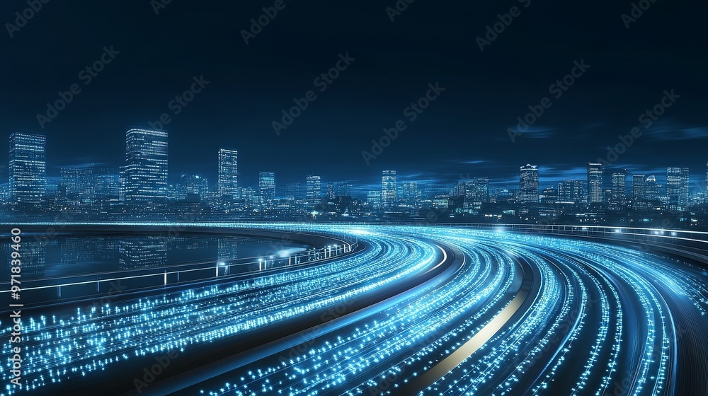 Poster abstract background with high-speed motion and data transfer concept, featuring light trails and lon