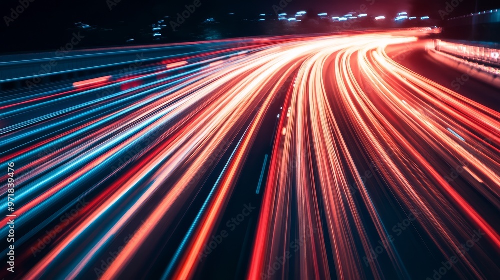 Poster abstract background with high-speed motion and data transfer concept, featuring light trails and lon